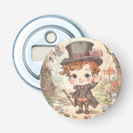 Cute Mad Hatter Whimsical Wonderland Woodland Art 栓抜き (正面)