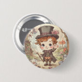 Cute Mad Hatter Whimsical Wonderland Woodland Art 缶バッジ (正面&裏面)