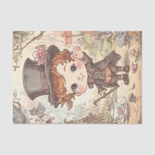 Cute Mad Hatter Whimsical Wonderland Woodland Art 薄葉紙 (正面)