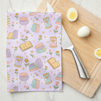 Cute Magic Books Purple Kitchen Towels キッチンタオル