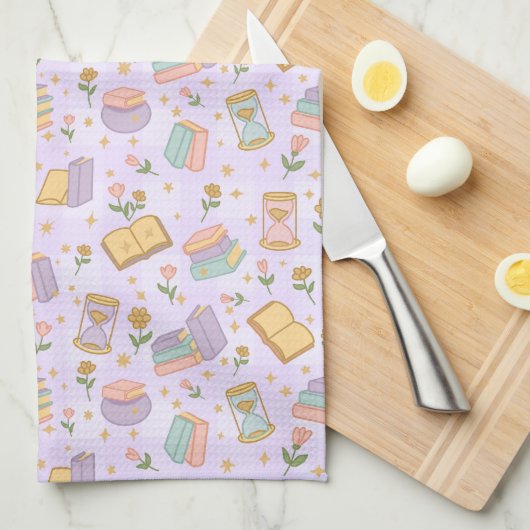 Cute Magic Books Purple Kitchen Towels キッチンタオル (四つ折り)
