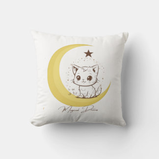 Cute Magical Cat on Moon Starry Dreams - Round Cla クッション
