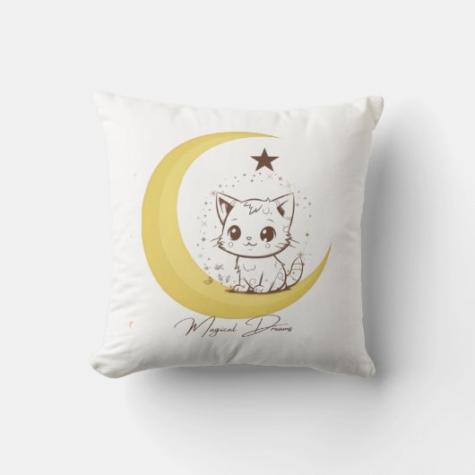 Cute Magical Cat on Moon Starry Dreams - Round Cla クッション (正面)