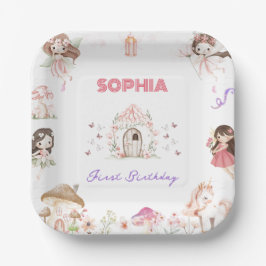 Cute Magical Fairy 1st Birthday Paper Plates ペーパープレート