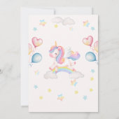Cute Magical Fairytale Unicorn Rainbow Clouds 招待状 (裏面)