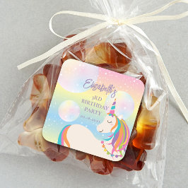 Cute Magical Rainbow Unicorn Girl Birthday Party スクエアシール