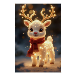 Cute Magical Reindeer with Sparkling Lights ポスター