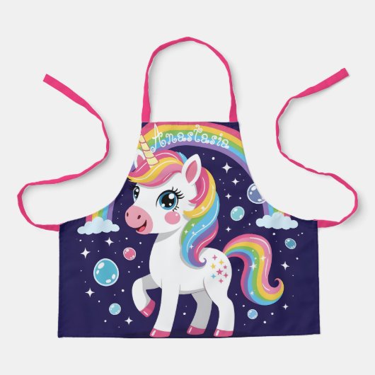 Cute Magical Sparkly Galaxy Unicorn Rainbow エプロン (正面)