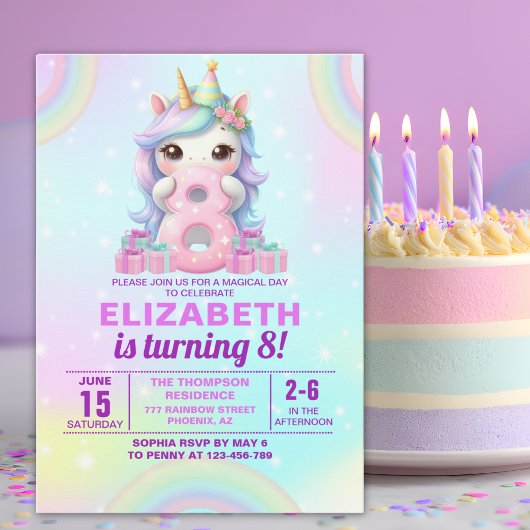 Cute Magical Unicorn8th Birthday – Magical Birthda 招待状