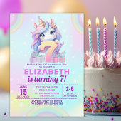 Cute Magical Unicorn 7th Birthday – Rainbow  招待状