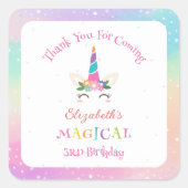 Cute Magical Unicorn Birthday Thank You For Coming スクエアシール (正面)