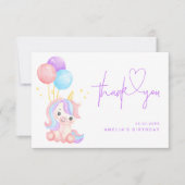 Cute Magical Unicorn Purple Girls Birthday サンキューカード (正面)