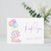 Cute Magical Unicorn Purple Girls Birthday サンキューカード (スタンド正面)