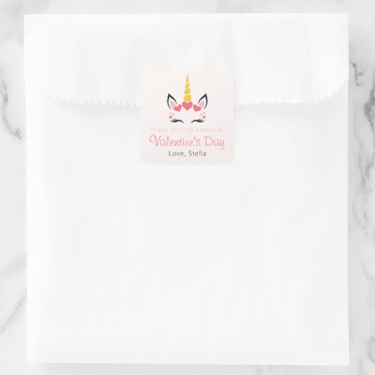 Cute Magical Unicorn Valentine's Day Personalized スクエアシール (バッグ)