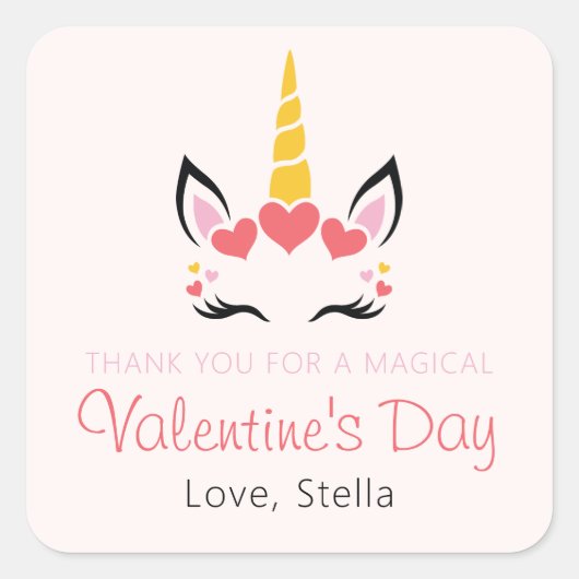 Cute Magical Unicorn Valentine's Day Personalized スクエアシール (正面)