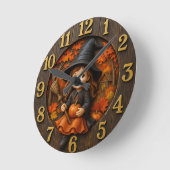 Cute Magician Lantern Magic in Autumn ラウンド壁時計 (傾斜)