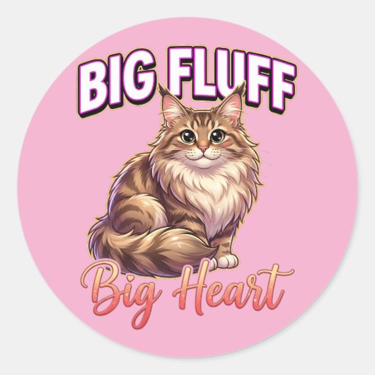 Cute Maine Coon Valentine – Big Fluff Big Heart ラウンドシール (正面)