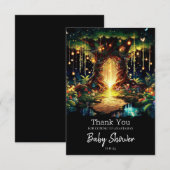 Cute Majestic Enchanted Forest Baby Shower サンキューカード (正面/裏面)