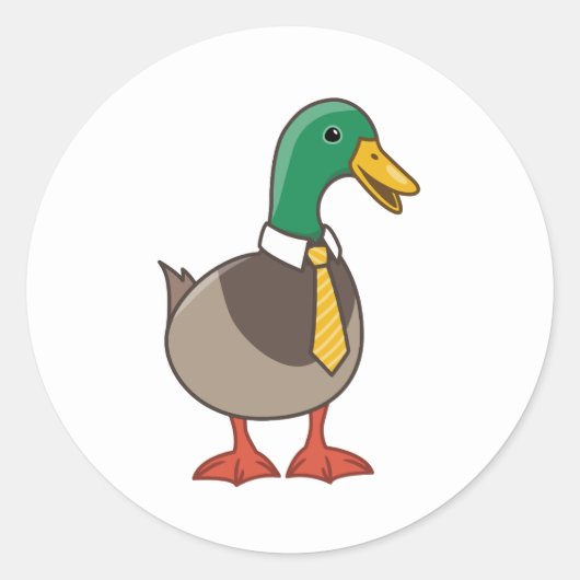 Cute Mallard Duck White Collar Necktie ラウンドシール (正面)