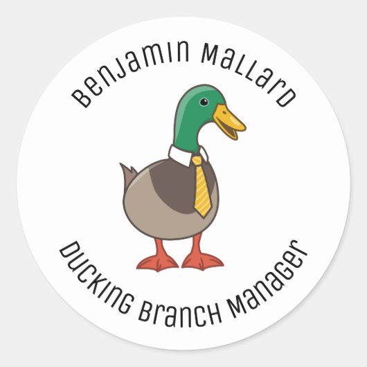 Cute Mallard Duck White Collar Necktie Manager ラウンドシール (正面)