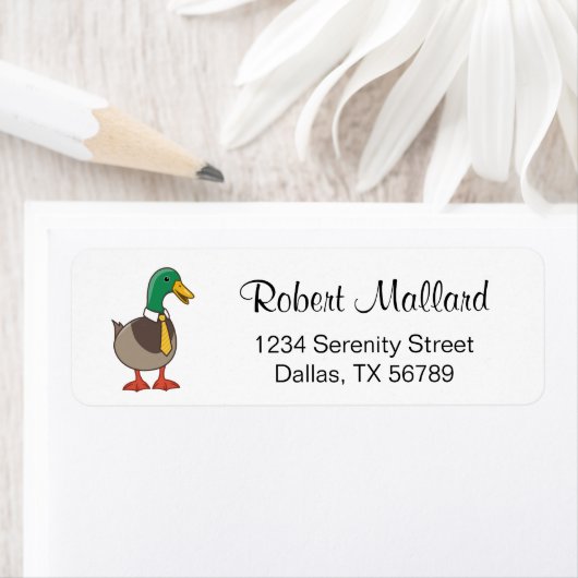 Cute Mallard Duck White Collar Tie Return Address ラベル (インサイチュ)