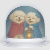 Cute Maltese Christmas Dogs in Snow Globe (正面)