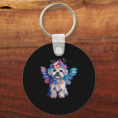 Cute Maltese Dog Angel With Wings  キーホルダー (正面)