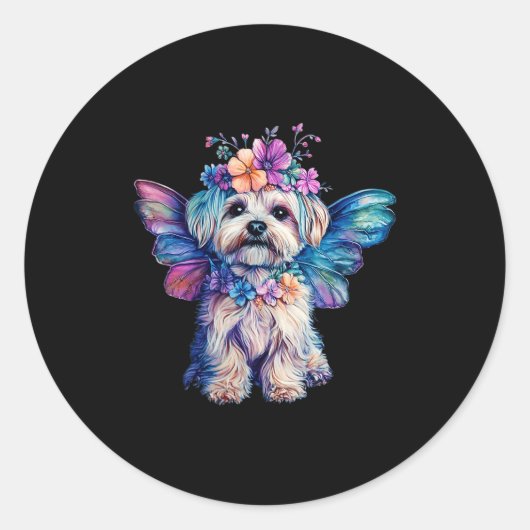 Cute Maltese Dog Angel With Wings  ラウンドシール (正面)