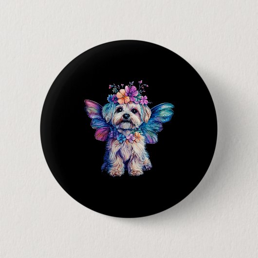 Cute Maltese Dog Angel With Wings  缶バッジ (正面)