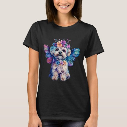 Cute Maltese Dog Angel With Wings  Tシャツ (正面)