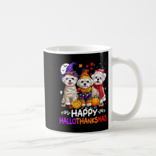 Cute Maltese Dog Hallothanksmas Halloween Thanksgi コーヒーマグカップ (右)