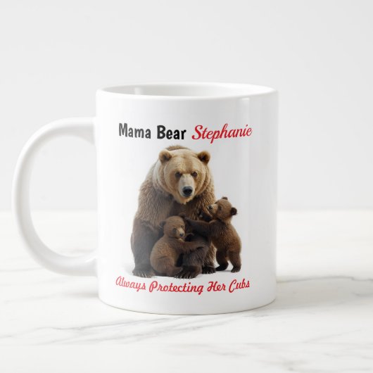 Cute Mama Bear and Cubs Personalized Mug ジャンボコーヒーマグカップ (左)