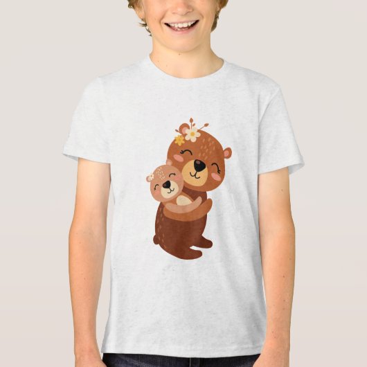 Cute Mama Bear Hugging Baby Cub Illustration トライブレンドＴシャツ (正面)