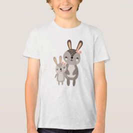 Cute Mama Bunny Standing with Baby Bunny トライブレンドＴシャツ