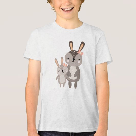 Cute Mama Bunny Standing with Baby Bunny トライブレンドTシャツ (正面)