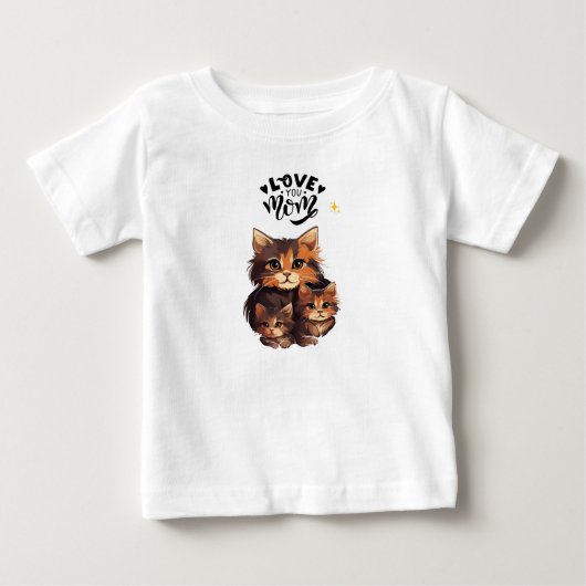 Cute Mama Cat with Kittens – Adorable Cat Family C ベビーTシャツ (正面)