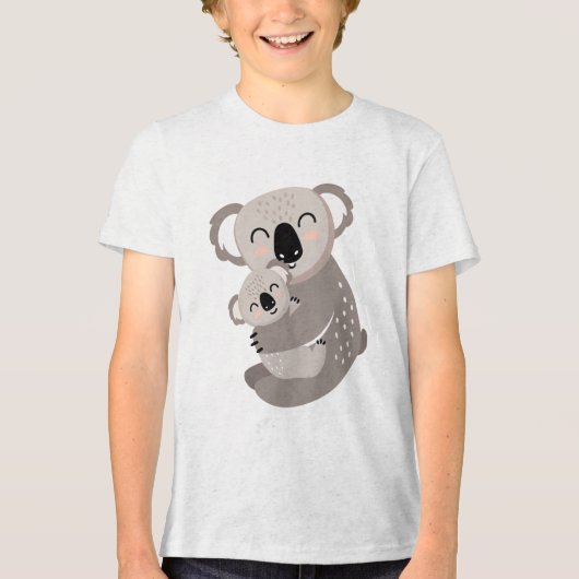 Cute Mama Koala Hugging Baby Joey Illustration トライブレンドＴシャツ (正面)