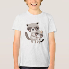 Cute Mama Raccoon Hugging Baby Raccoon トライブレンドＴシャツ