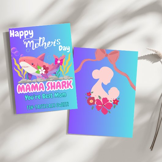 Cute Mama Shark Happy Mother's Day Card - Fin-tast カード
