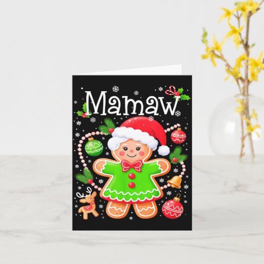 Cute Mamaw Gingerbread Family Matching Christmas C カード (黄色い花)