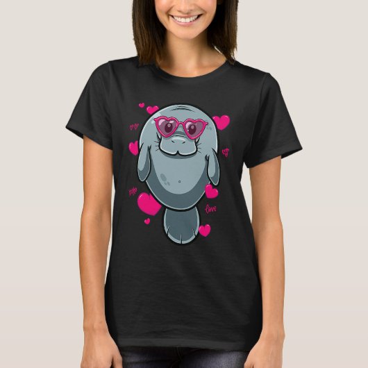 Cute Manatee  For Girls Heart Glasses Manatee Vale Tシャツ (正面)