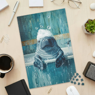 Cute Manatee in Bubble Bath Jigsaw Puzzle ジグソーパズル