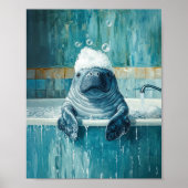 Cute Manatee in Bubble Bath Poster ポスター (正面)