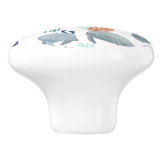 Cute Manatees With Bubbles Pattern  セラミックノブ (側面)