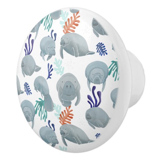 Cute Manatees With Bubbles Pattern  セラミックノブ (右)