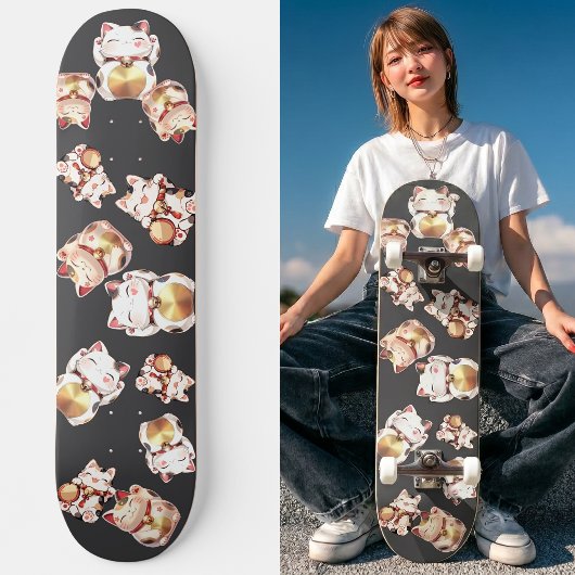 Cute Maneki Neko Japanese Lucky Cat Pattern スケートボード