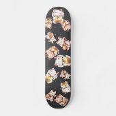 Cute Maneki Neko Japanese Lucky Cat Pattern スケートボード (正面)