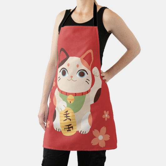 Cute Maneki Neko Lucky Cat エプロン (インサイチュ)