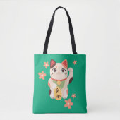 Cute Maneki Neko Lucky Cat トートバッグ (正面)