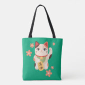 Cute Maneki Neko Lucky Cat トートバッグ (裏面)